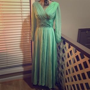 Mint Green Long Sleeve Vintage Dress XS